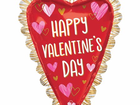 Happy Valentines Day Sketched Impressions Heart Supershape Foil Balloons Hot on Sale