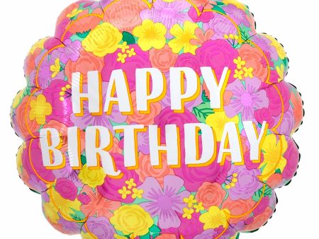 Happy Birthday Floral Fun Supershape Foil Balloon 28in Sale