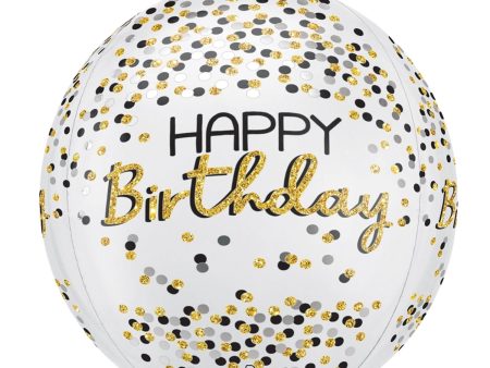 Happy Birthday Black, Silver, Gold Orbz Foil Balloon For Cheap