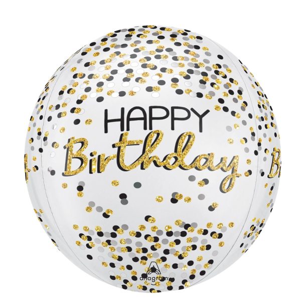 Happy Birthday Black, Silver, Gold Orbz Foil Balloon For Cheap