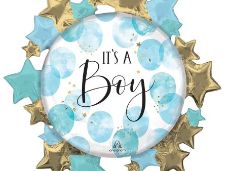 Baby Boy Blue Watercolor Supershape Foil Balloons Hot on Sale